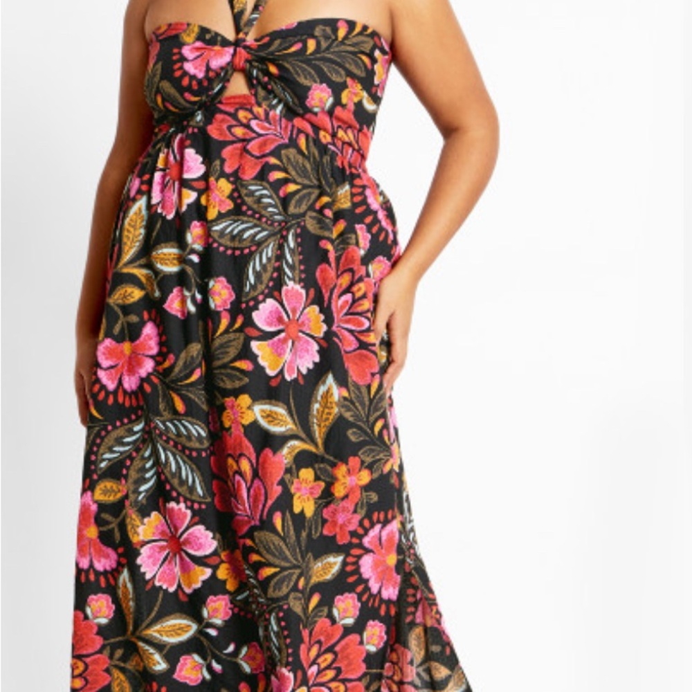NWT City Chic Floral Halter Maxi Dress - Black, Pink, Orange